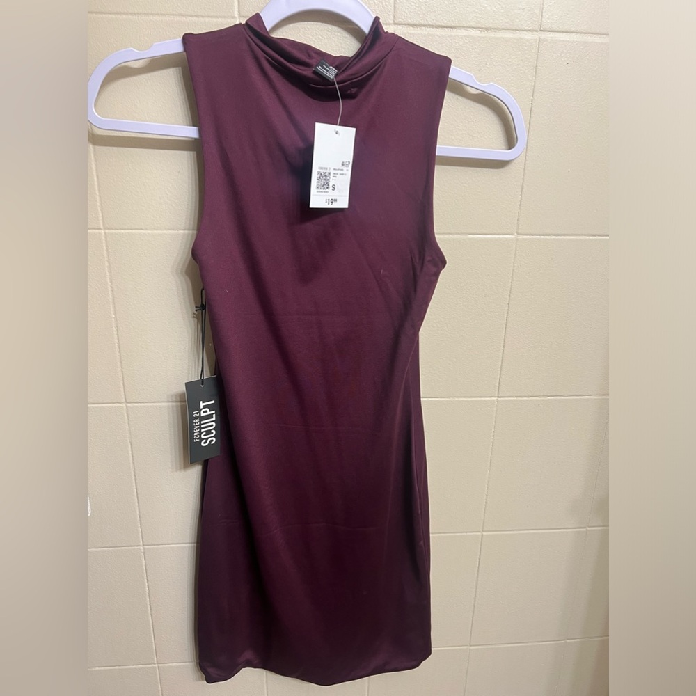 Wine High Neck Mini Dress